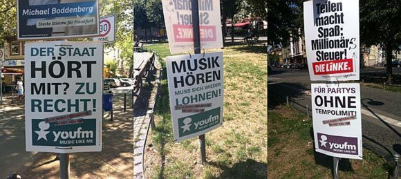 Weil sie illegal plakatiert wurden, muss You FM die Guerilla-Plakate wieder entfernen. Weil sie illegal plakatiert wurden, muss You FM die Guerilla-Plakate wieder entfernen.