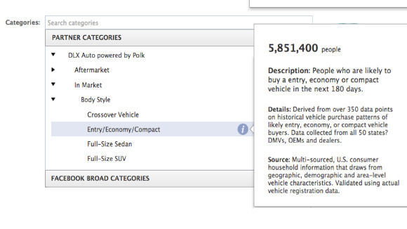 Mit "Partner Categories" können sich Werbungtreibende etwa gezielt an Mitglieder wenden, die sich wahrscheinlich bald einen neuen Kleinwagen zulegen werden. Mit "Partner Categories" können sich Werbungtreibende etwa gezielt an Mitglieder wenden, die sich wahrscheinlich bald einen neuen Kleinwagen zulegen werden.