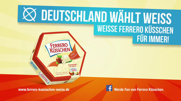 Umstrittene Kampagne für die "Weissen Ferrero Küsschen". Umstrittene Kampagne für die "Weissen Ferrero Küsschen".