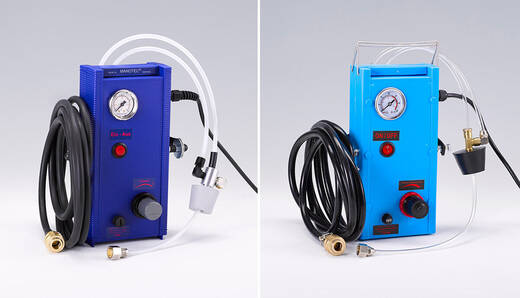 Plagiarius 2. Preis: Elektrisches Bremsenentlüftungsgerät von Manotec. Links das Original, rechts die Fälschung als China.