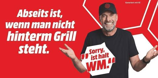 Jürgen Klopp steht für Mediamarkt als Testimonial auch zur WM zur Verfügung - allerdings ist er 100 Prozent KI.