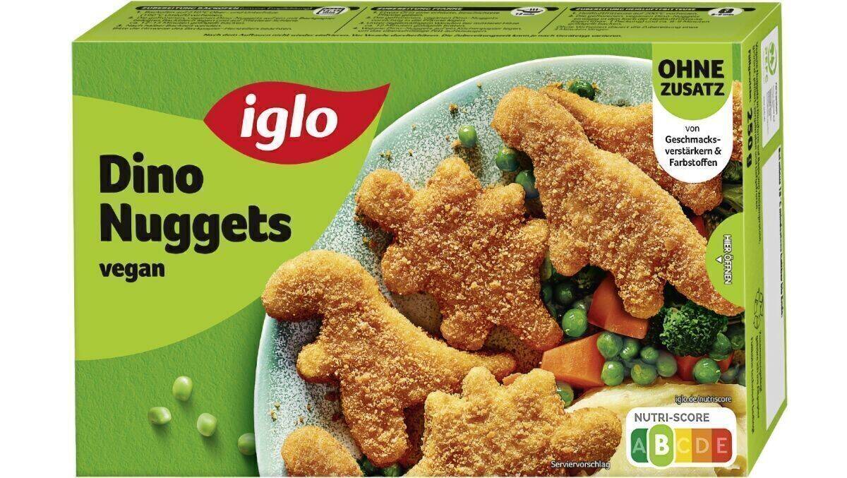 Vegane "Dino Nuggets" von Iglo im neuen Verpackungsdesign.
