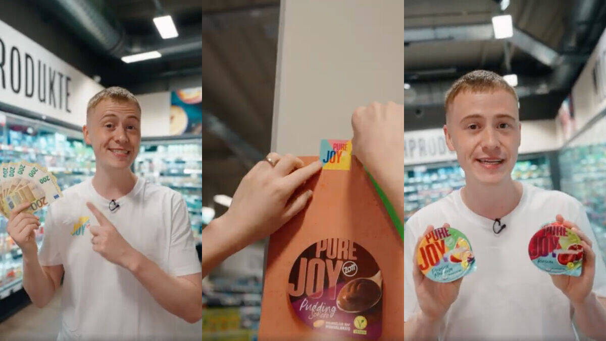 Bilder von der Zott-Schnitzeljagd in einem Berliner Supermarkt.