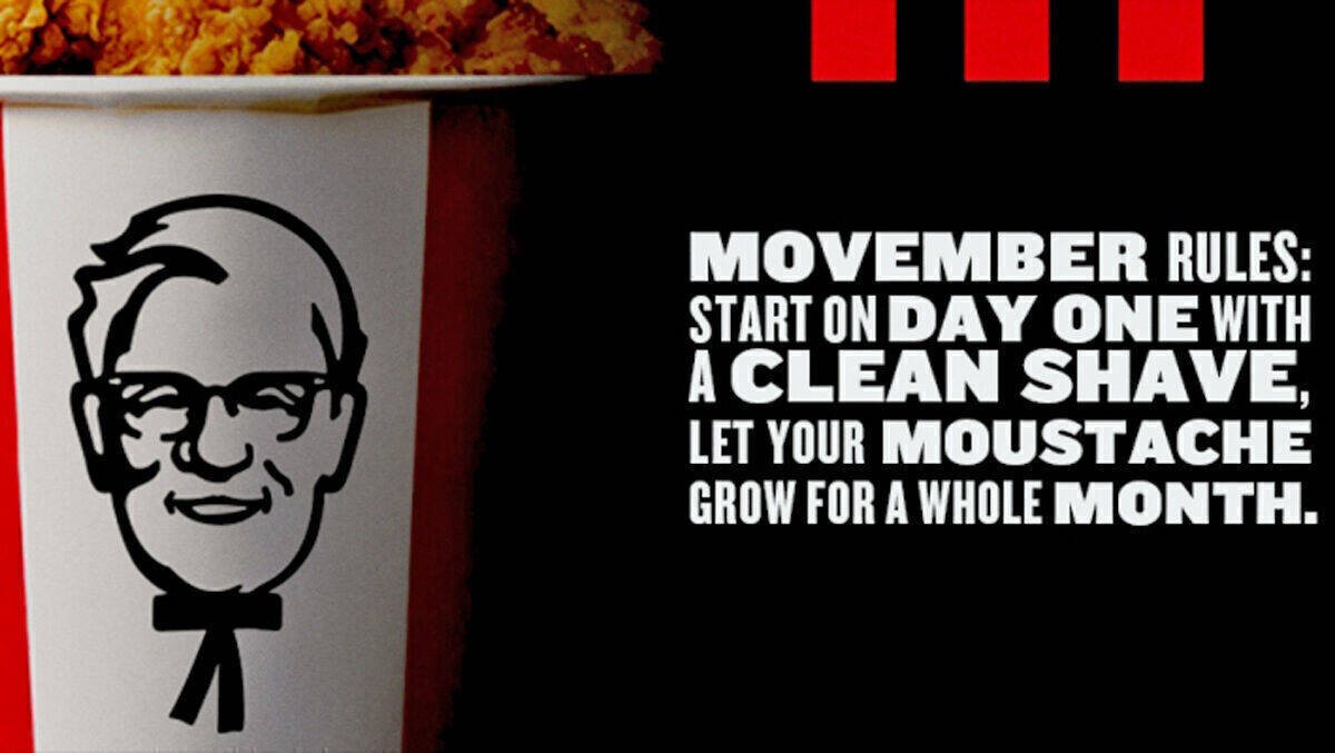 Die KFC-Werbefigur Colonel Sanders vermisst ihren Schnurrbart. 